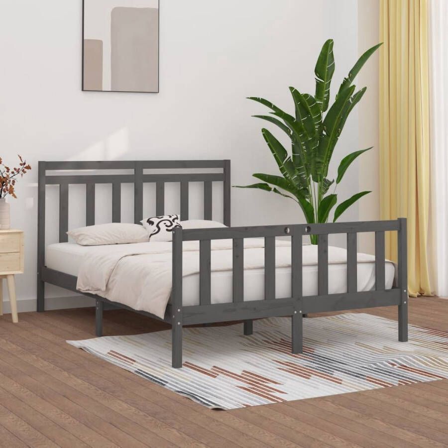 The Living Store Bedframe massief grenenhout grijs 150x200 cm 5FT king size Bedframe Bedframes Massief Houten Bed Tweepersoonsbed Bed Bedombouw Dubbel Bed Frame Bed Frame Ledikant Houten Bedframe