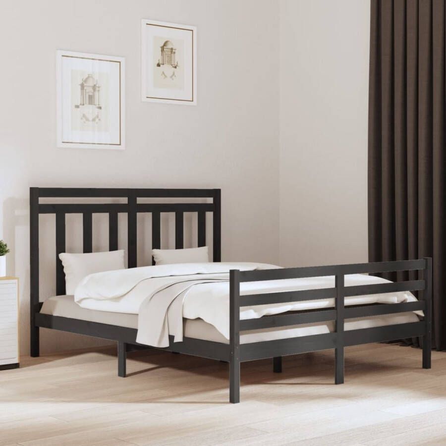 The Living Store Bedframe massief hout grijs 160x200 cm Bedframe Bedframes Tweepersoonsbed Bed Bedombouw Dubbel Bed Frame Bed Frame Ledikant Houten Bedframe Tweepersoonsbedden - Foto 1