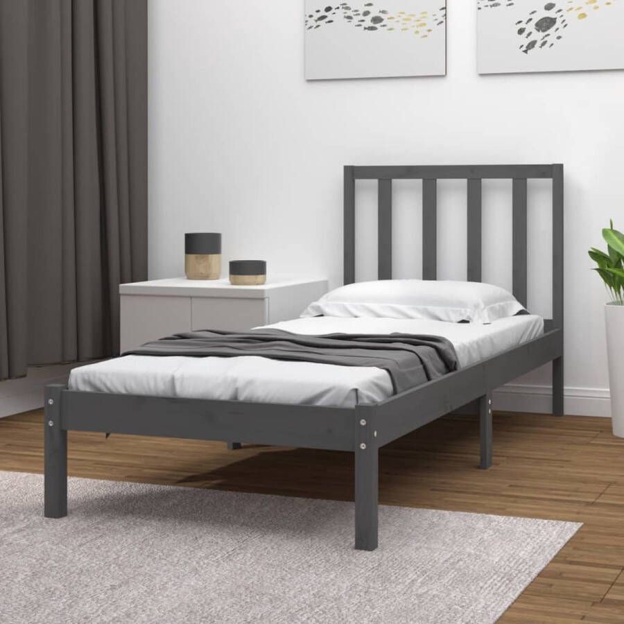 The Living Store Bedframe massief grenenhout grijs 75x190 cm 2FT6 Small Single Bedframe Bedframes Bed Bedbodem Ledikant Bed Frame Massief Houten Bedframe Slaapmeubel Eenpersoonsbed Bedden Bedbodems