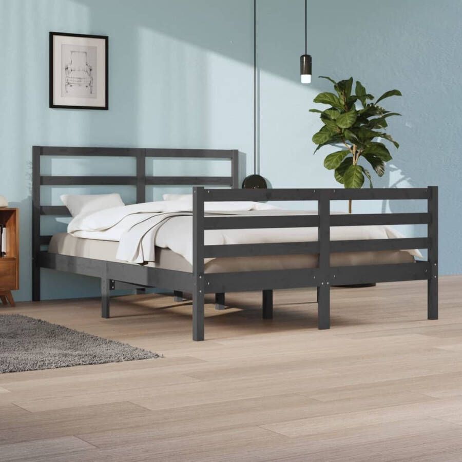 The Living Store Bedframe massief grenenhout grijs 140x200 cm Bedframe Bedframes Bed Bedbodem Ledikant Bed Frame Massief Houten Bedframe Slaapmeubel Bedden Bedbodems Ledikanten - Foto 2