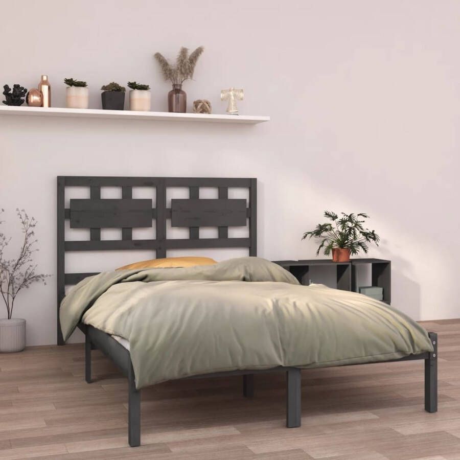 The Living Store Houten Bedframe Grijs 205.5 x 145.5 x 100 cm Massief Grenenhout