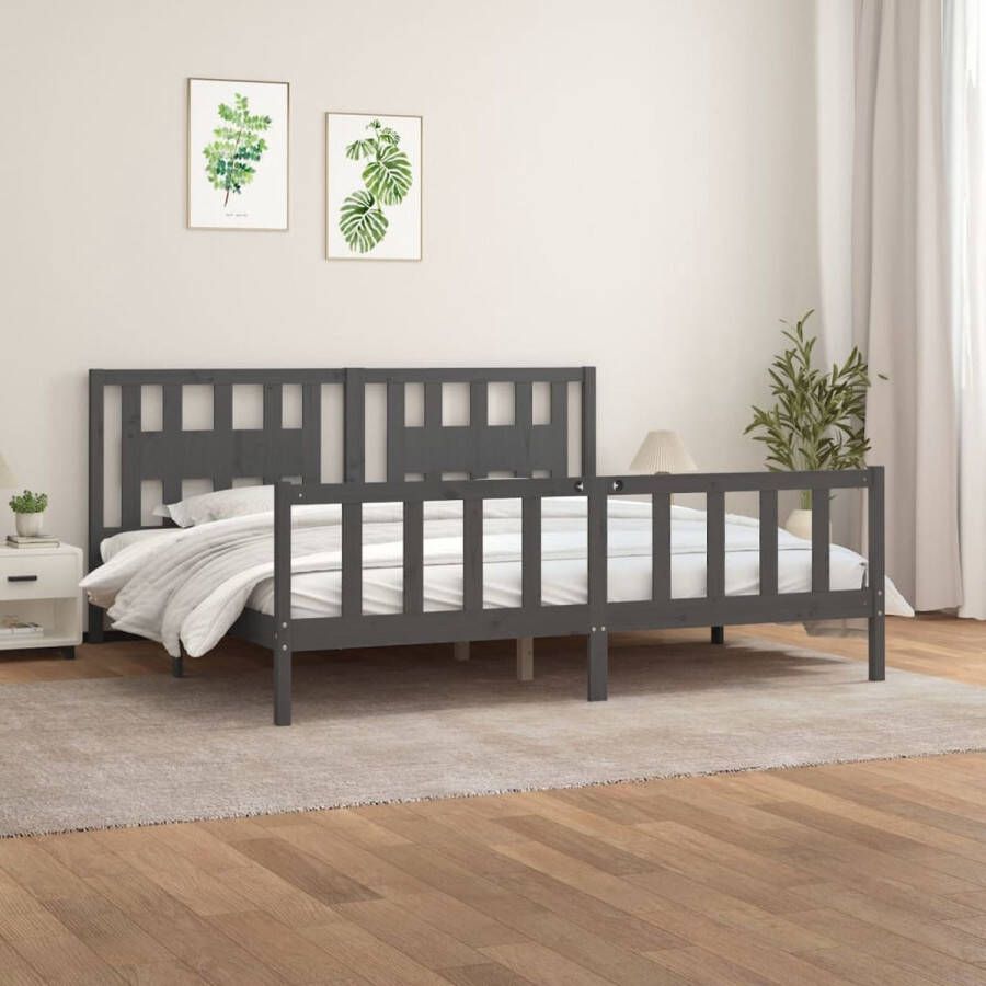 The Living Store Houten Bedframe Grijs 205.5 x 185.5 x 69.5 cm Massief Grenenhout