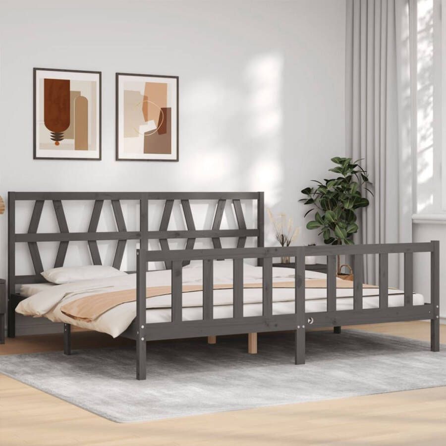 The Living Store Bedframe met hoofdbord massief hout grijs 200x200 cm Bedframe Bedframes Bed Tweepersoonsbed Slaapkamermeubel Houten Bedframe Houten Bed Bedbodem Massief Houten Bedframe Ledikant Bedframe Met Hoofdeinde - Foto 10