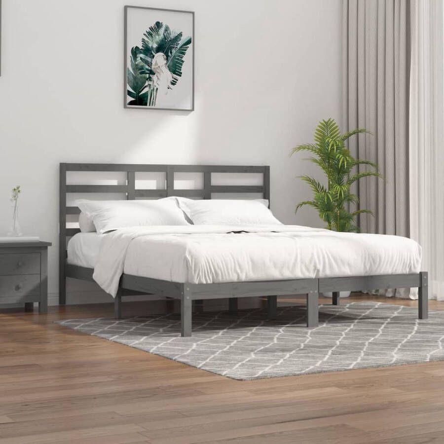 The Living Store Houten Bedframe Grijs 205.5 x 206 x 104 cm Massief grenenhout Geschikt voor matras 200 x 200 cm Montage vereist Houten Bedframe Massief Grenenhout Bedframe Grijs Tweepersoons Bed Boxspring Bed