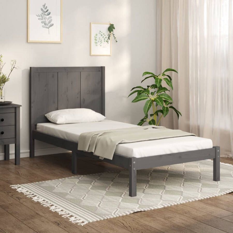The Living Store Bedframe massief grenenhout grijs 90x200 cm Bedframe Bedframes Bed Bedbodem Ledikant Bed Frame Massief Houten Bedframe Slaapmeubel Eenpersoonsbed Bedden Bedbodems - Foto 5