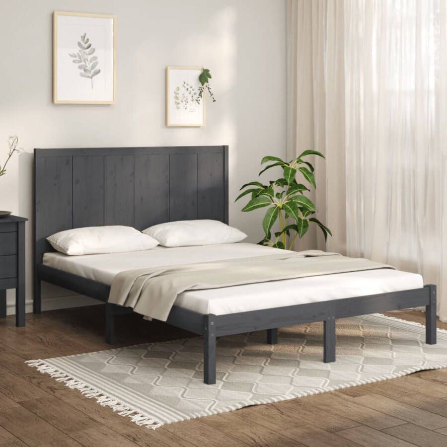 The Living Store Bedframe massief grenenhout grijs 120x200 cm Bedframe Bedframes Bed Bedbodem Ledikant Bed Frame Massief Houten Bedframe Slaapmeubel Tweepersoonsbed Bedden Bedbodems - Foto 2