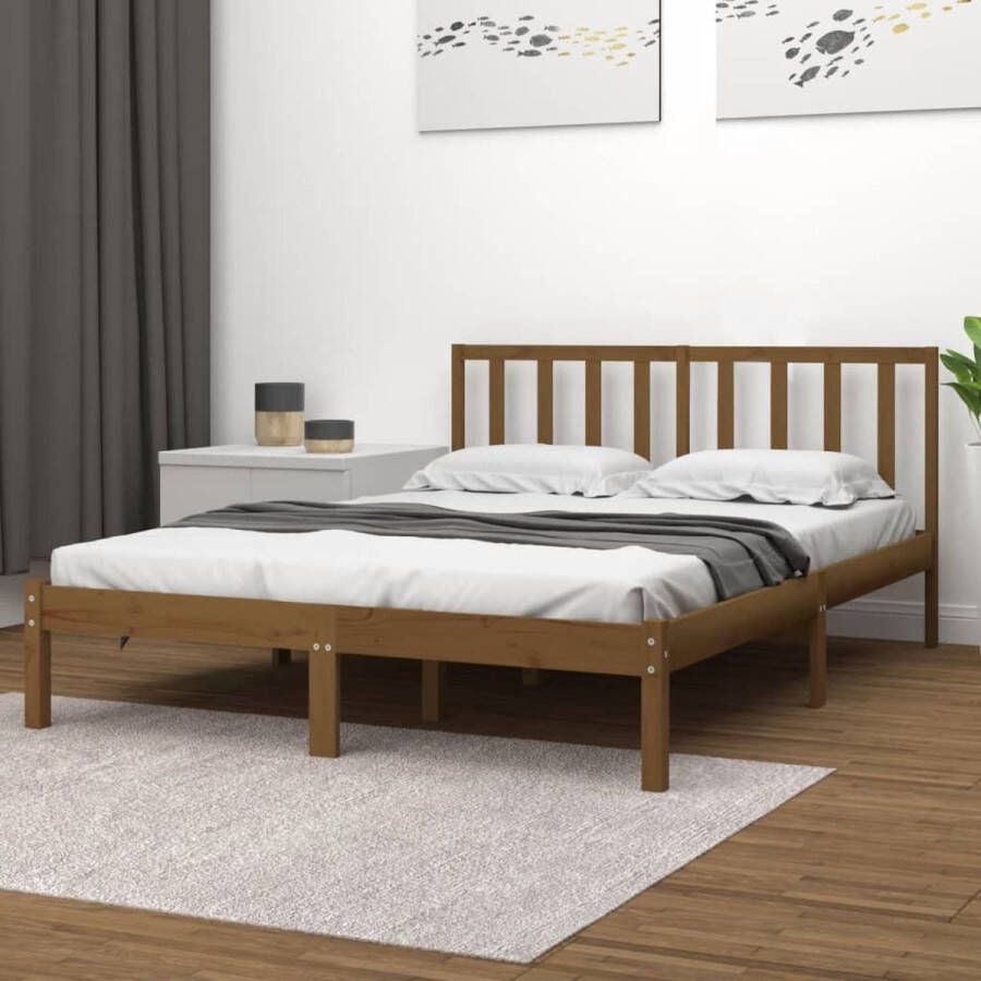 The Living Store Houten Bedframe Honingbruin 135 x 190 cm Massief Grenenhout