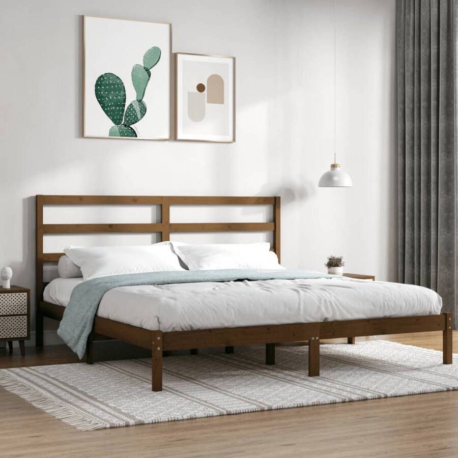 The Living Store Houten Bedframe Honingbruin 180 x 200 cm Massief grenenhout Stevige lattenbodem