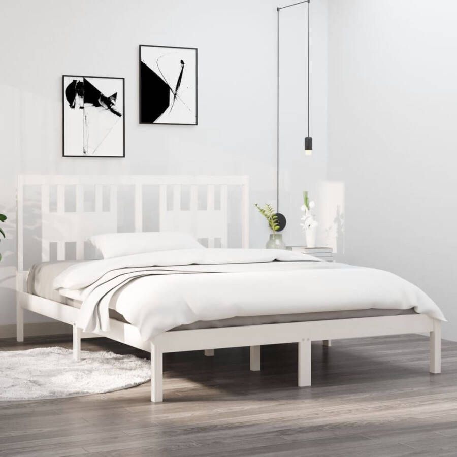 The Living Store Bedframe massief grenenhout wit 140x200 cm Bedframe Bedframes Tweepersoonsbed Bed Bedombouw Dubbel Bed Frame Bed Frame Ledikant Houten Bedframe Tweepersoonsbedden - Foto 3