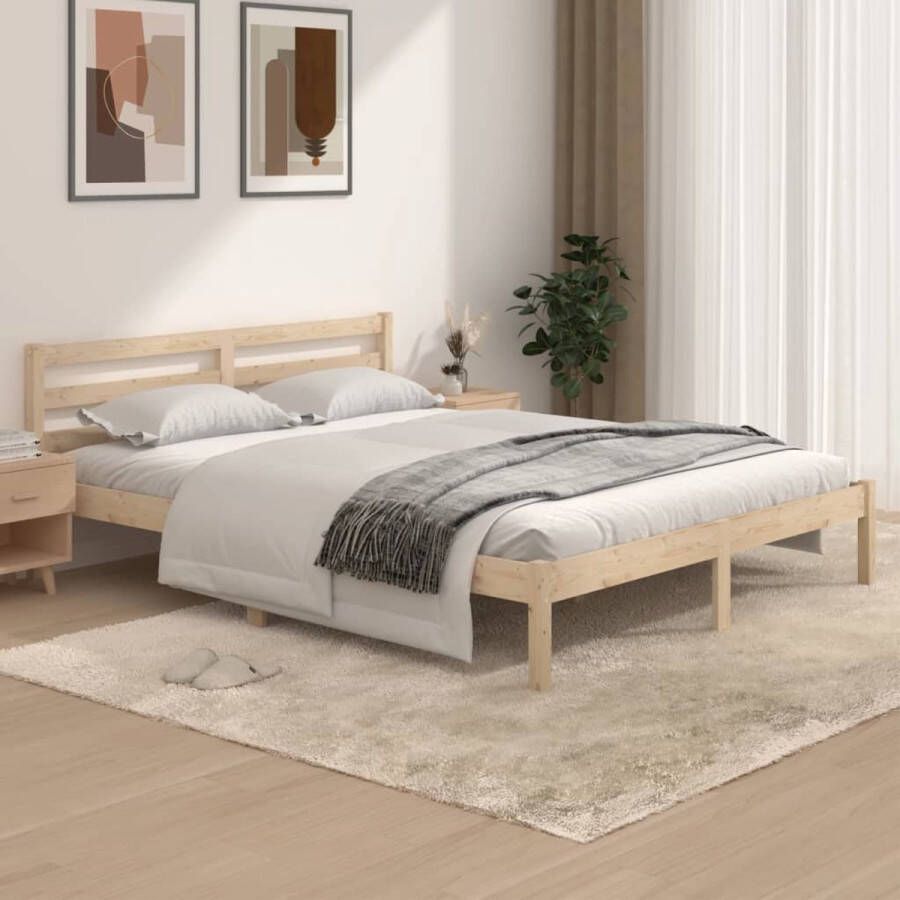 The Living Store Houten Bedframe Klassiek Hoofdeinde 150x200cm Massief Grenenhout