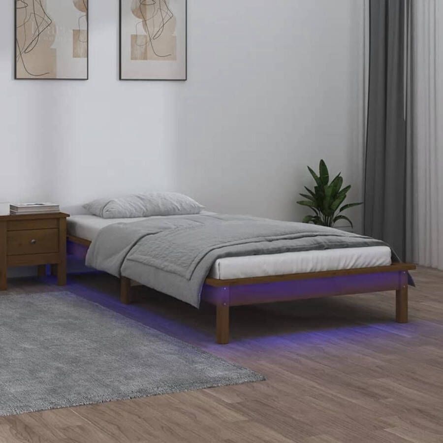 The Living Store Houten Bedframe LED-verlichting 202 x 86.5 x 26 cm Massief grenenhout