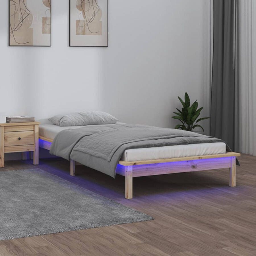 The Living Store Houten Bedframe LED Verlichting Massief Grenenhout 202 x 86.5 x 26 cm