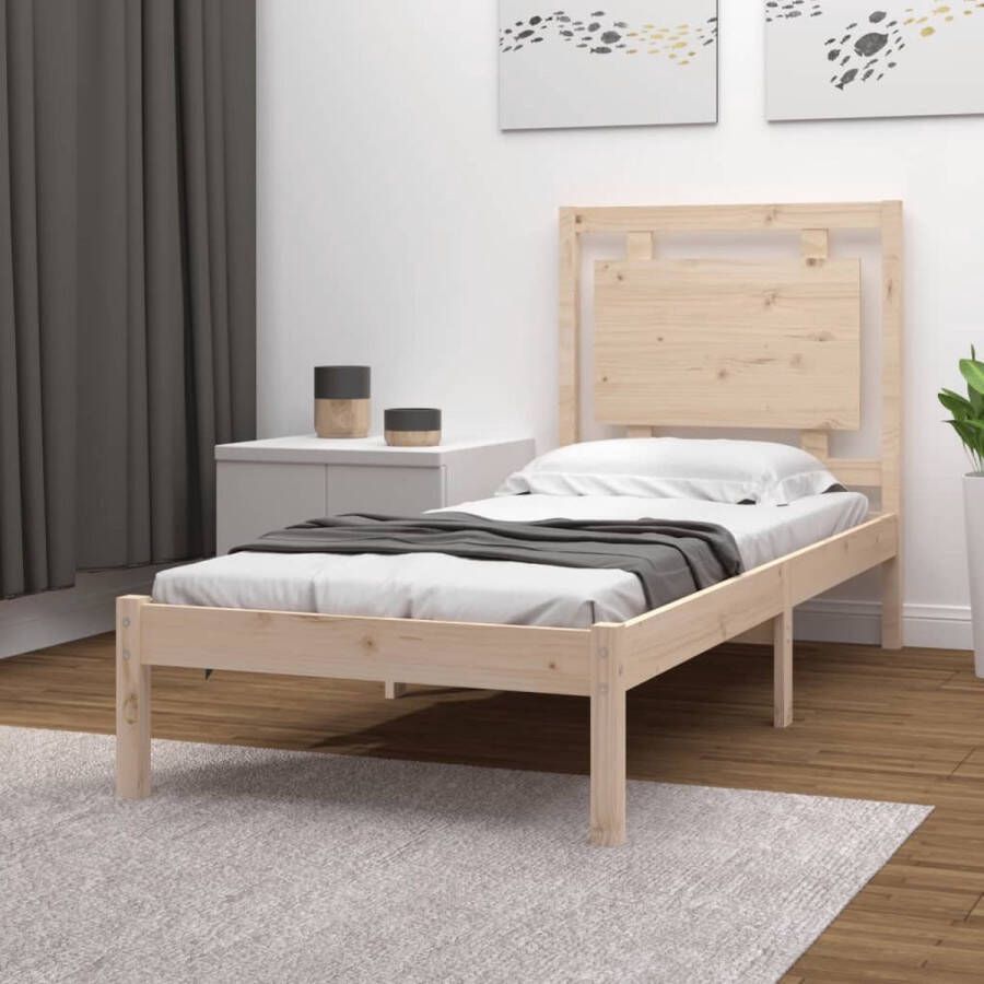 The Living Store Houten bedframe Massief grenen Multiplex lattenbodem 205.5 x 95.5 x 31 cm Geschikt voor matras van 90 x 200 cm Houten Bed Frame Massief Grenenhout Bed Enkelpersoons Bed Tweepersoons Bed Frame Bruin