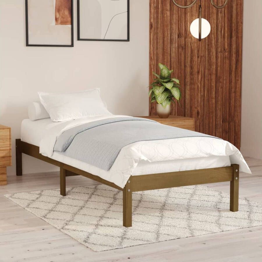 The Living Store Houten Bedframe Massief Grenenhout 100x200 cm Honingbruin Massief Hout Bed Frame Honingbruin Bed Tweepersoons Bed Grenenhout Bed Modern Bed