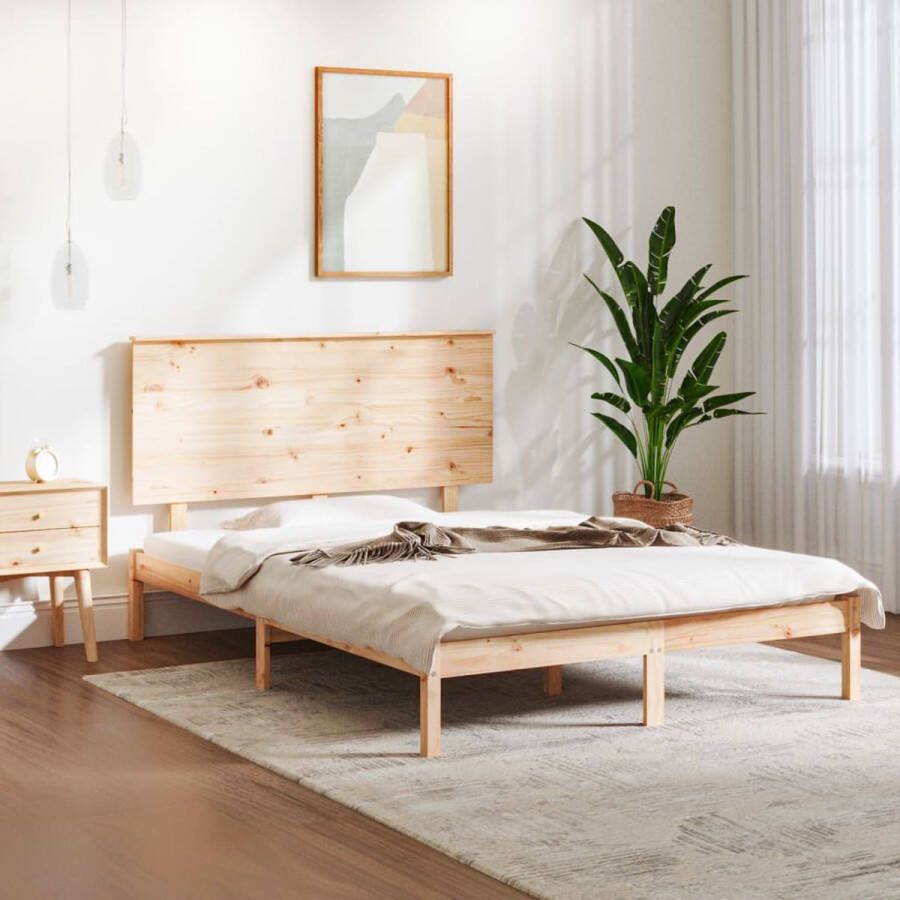 The Living Store Houten bedframe Massief grenenhout 140 x 200 cm Rustiek uitstraling