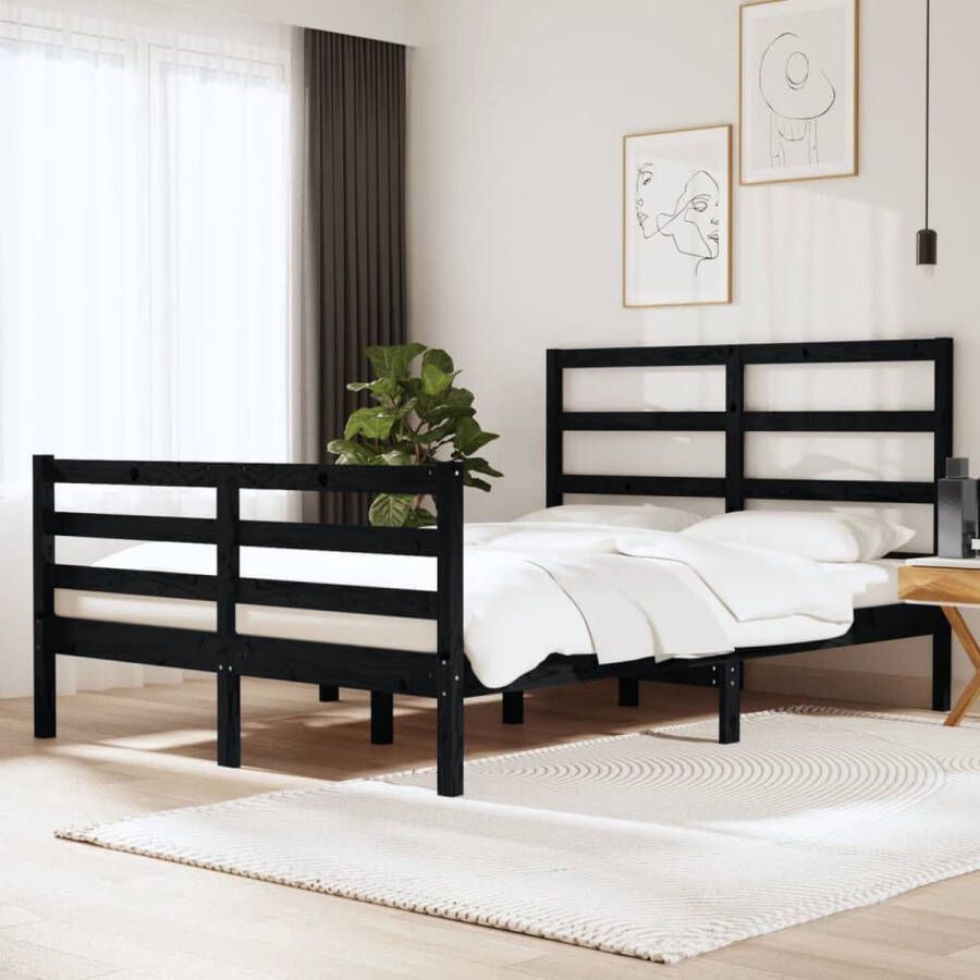 The Living Store Houten Bedframe Massief grenenhout 150 x 200 cm Zwart