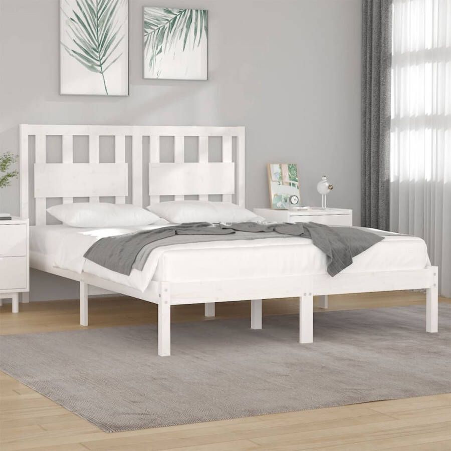 The Living Store Bedframe massief grenenhout wit 160x200 cm Bedframe Bedframes Tweepersoonsbed Bed Bedombouw Dubbel Bed Frame Bed Frame Ledikant Houten Bedframe Tweepersoonsbedden