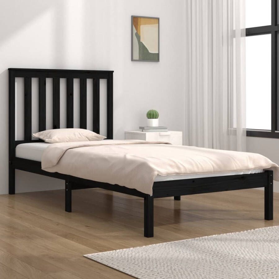 The Living Store Bedframe massief grenenhout zwart 75x190 cm 2FT6 Small Single Bedframe Bedframes Bed Bedbodem Ledikant Bed Frame Massief Houten Bedframe Slaapmeubel Eenpersoonsbed Bedden Bedbodems - Foto 3