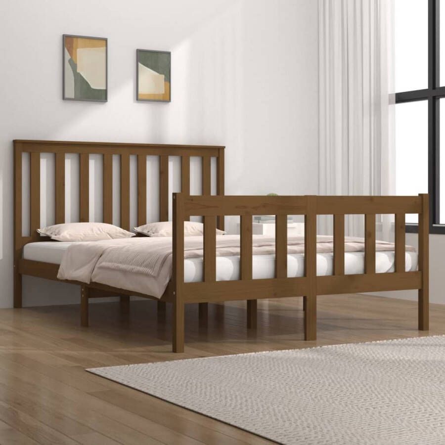 The Living Store Bedframe grenenhout honingbruin 120x190 cm 4FT Small Double Bedframe Bedframes Tweepersoonsbed Bed Bedombouw Dubbel Bed Frame Bed Frame Ledikant Houten Bedframe Tweepersoonsbedden