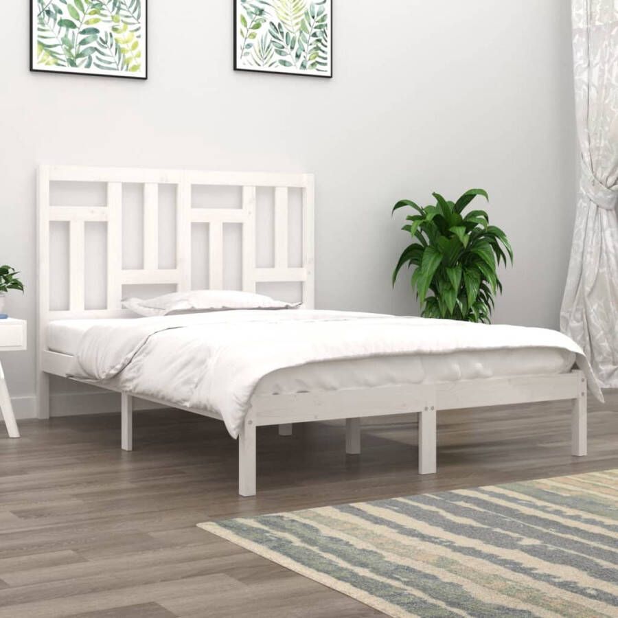 The Living Store Houten Bedframe Massief Grenenhout 195.5 x 125.5 x 31 cm Wit Houten Bedframe Massief Hout Bed Grenenhout Bed Wit Bed Klein Tweepersoonsbed