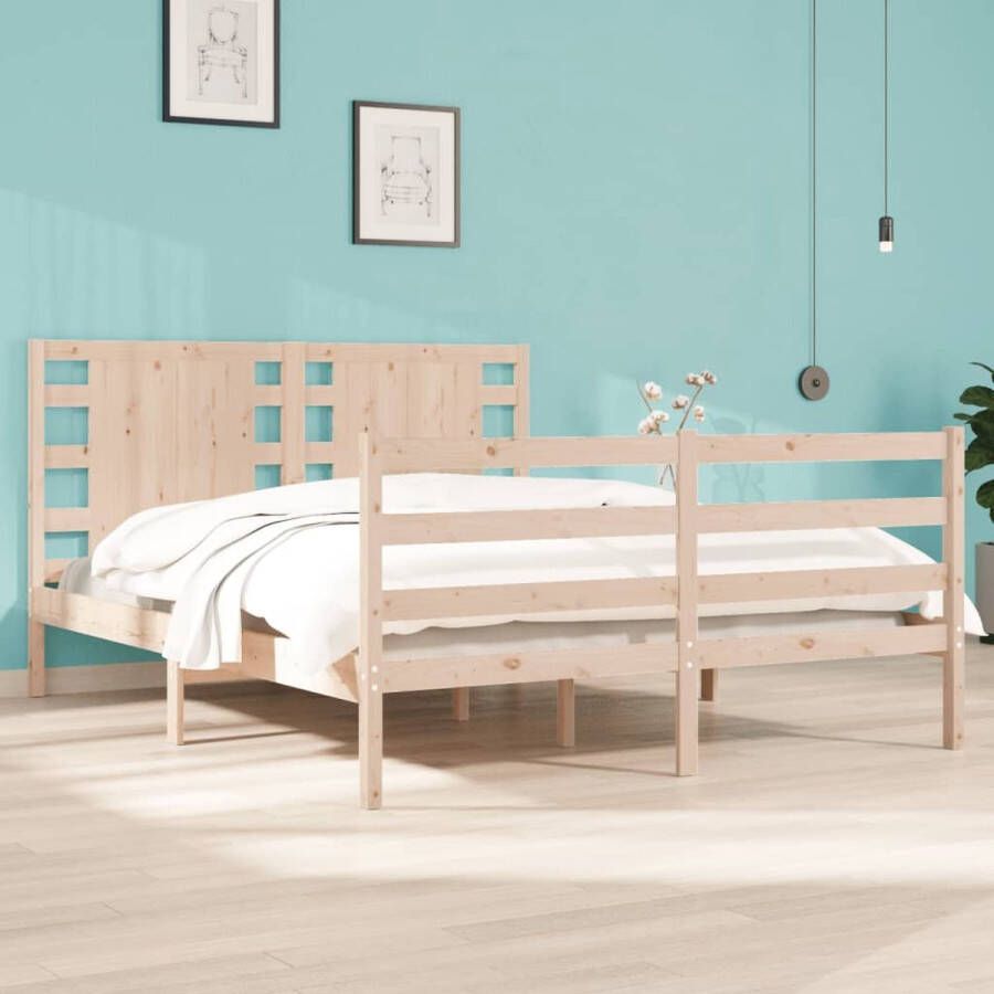 The Living Store Houten Bedframe Massief Grenenhout 195.5 x 140.5 x 69.5 cm Comfortabel hoofdeinde Houten Bedframe Grenenhout Bed Tweepersoons Bed King Size Bed Hoofdeinde Bed - Foto 6