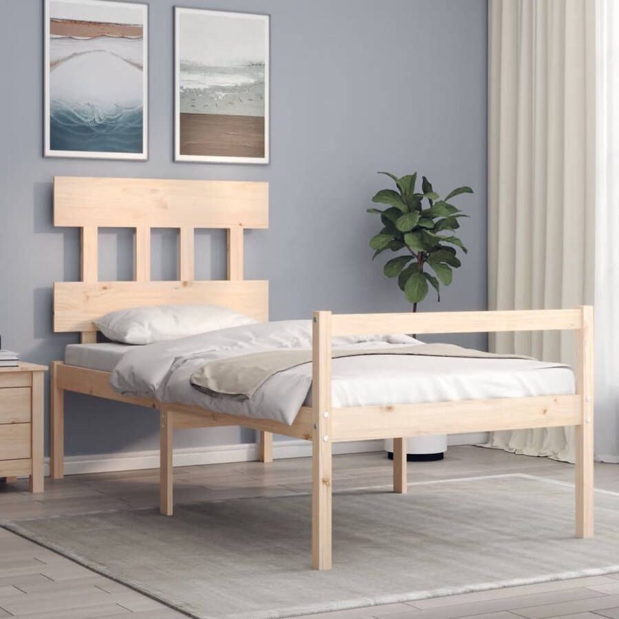 The Living Store Bedframe met hoofdbord massief hout 2FT6 Small Single Bedframe Bedframes Bed Eenpersoonsbed Slaapkamermeubel Houten Bedframe Houten Bed Bedbodem Massief Houten Bedframe Ledikant Bedframe Met Hoofdeinde - Foto 2