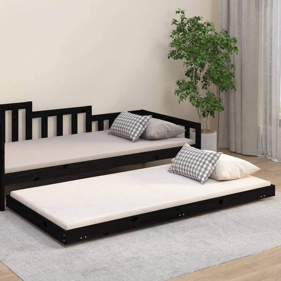 The Living Store Bedframe massief grenenhout zwart 100x200 cm Bedframe Bedframes Eenpersoonsbed Bed Bedombouw Ledikant Houten Bedframe Zwart Bed Stalen Bedframe Laag Bedframe Logeerbed