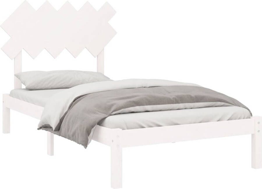 The Living Store Houten Bedframe Massief grenenhout 205.5 x 105.5 x 31 cm Wit Houten Bedframe Massief Grenenhout Bed Wit Bedframe King Size Bed Tweepersoonsbed
