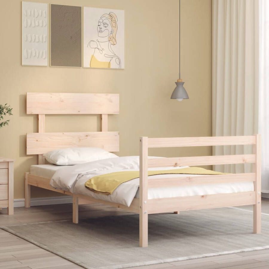 The Living Store Bedframe met hoofdbord massief hout 100x200 cm Bedframe Bedframes Bed Eenpersoonsbed Slaapkamermeubel Houten Bedframe Houten Bed Bedbodem Massief Houten Bedframe Ledikant Bedframe Met Hoofdeinde - Foto 2