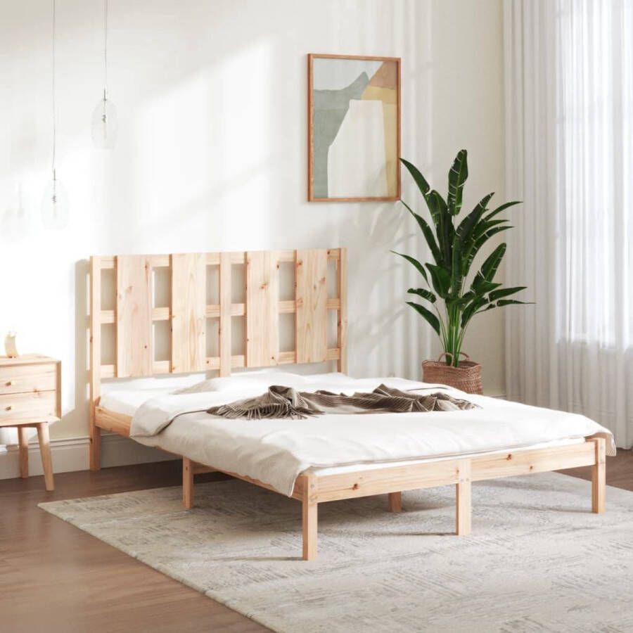 The Living Store Houten Bedframe Massief grenenhout 205.5 x 145.5 x 100 cm Massief Grenenhout Bed Frame Houten Bed Frame Bruin King Size Bed Frame Boxspring Bed Frame - Foto 3