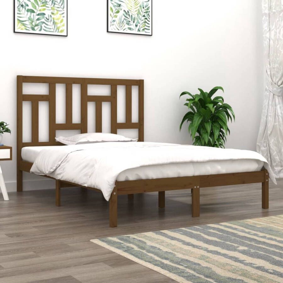 The Living Store Bedframe grenenhout honingbruin 150x200 cm 5FT King Size Bedframe Bedframes Bed Bedbodem Ledikant Bed Frame Massief Houten Bedframe Slaapmeubel Tweepersoonsbed Bedden Bedbodems