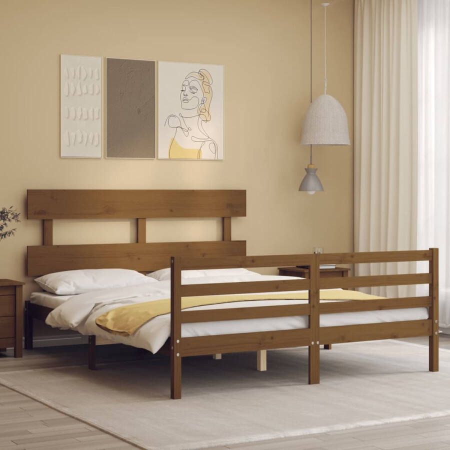 The Living Store Bedframe met hoofdbord massief hout honingbruin 5FT King Size Bedframe Bedframes Bed Tweepersoonsbed Slaapkamermeubel Houten Bedframe Houten Bed Bedbodem Massief Houten Bedframe Ledikant Bedframe Met Hoofdeinde - Foto 3