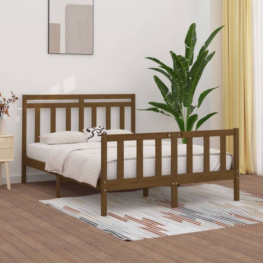 The Living Store Houten Bedframe Massief Grenenhout 205.5 x 156 x 100 cm Honingbruin 150 x 200 cm (5FT King Size)