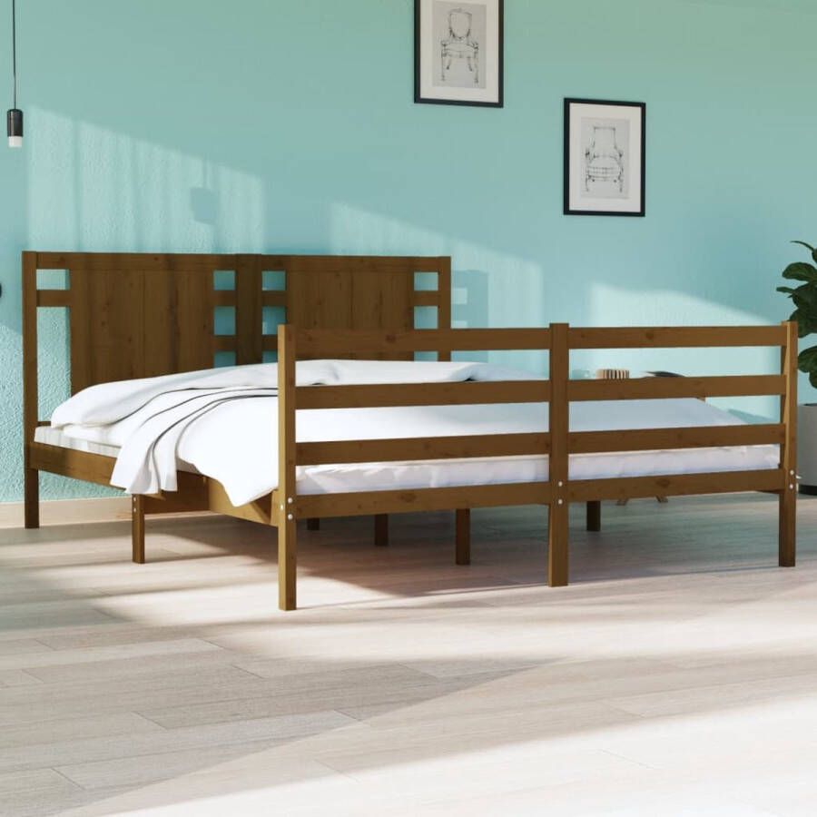 The Living Store Houten Bedframe Massief grenenhout 205.5 x 156 x 70 cm Honingbruin