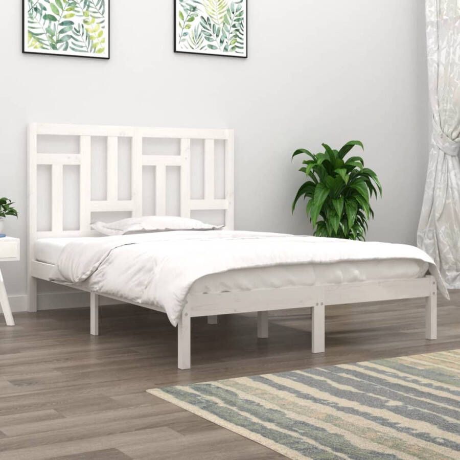 The Living Store Bedframe massief grenenhout wit 160x200 cm Bedframe Bedframes Bed Bedbodem Ledikant Bed Frame Massief Houten Bedframe Slaapmeubel Tweepersoonsbed Bedden Bedbodems