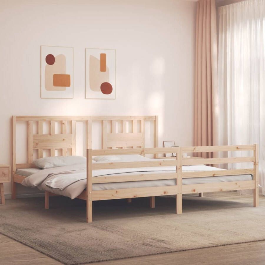 The Living Store Bedframe met hoofdbord massief hout 6FT Super King Bedframe Bedframes Bed Tweepersoonsbed Slaapkamermeubel Houten Bedframe Houten Bed Bedbodem Massief Houten Bedframe Ledikant Bedframe Met Hoofdeinde