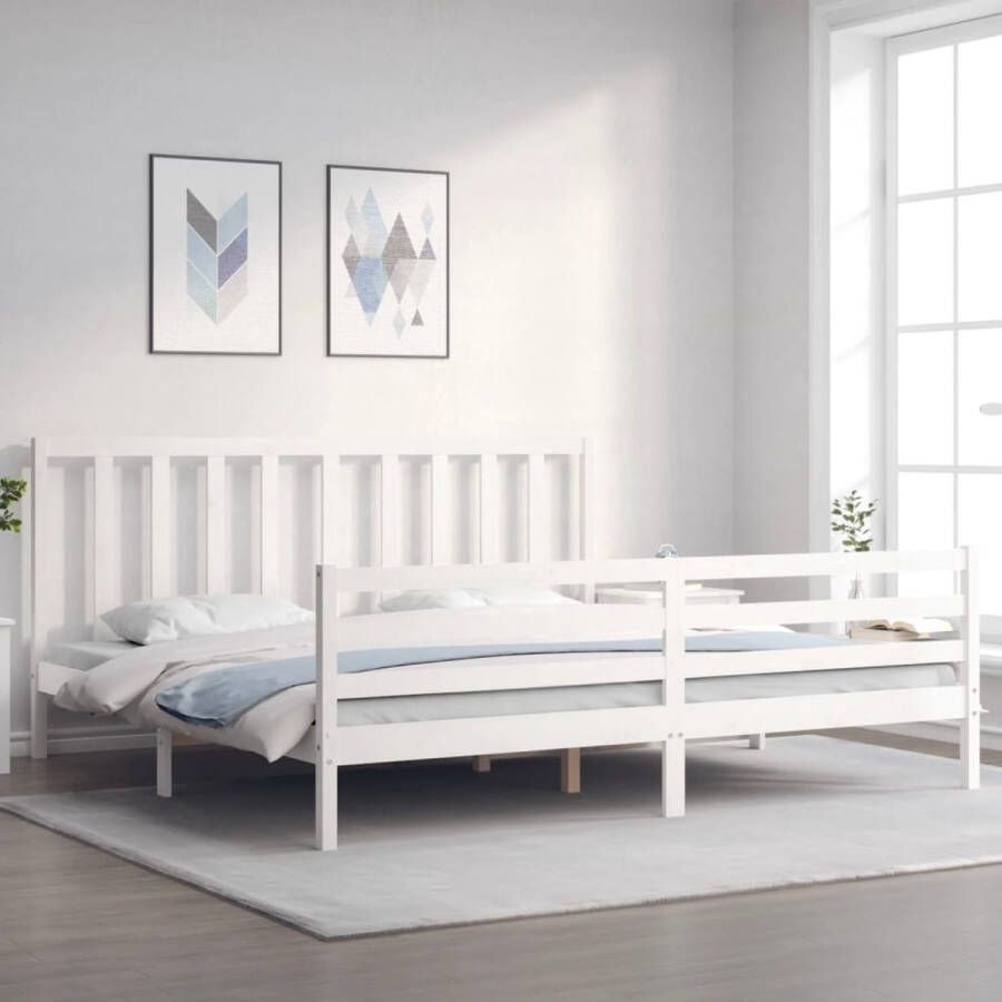 The Living Store Bedframe met hoofdbord massief hout wit 6FT Super King Bedframe Bedframes Bed Tweepersoonsbed Slaapkamermeubel Houten Bedframe Houten Bed Bedbodem Massief Houten Bedframe Ledikant Bedframe Met Hoofdeinde - Foto 3