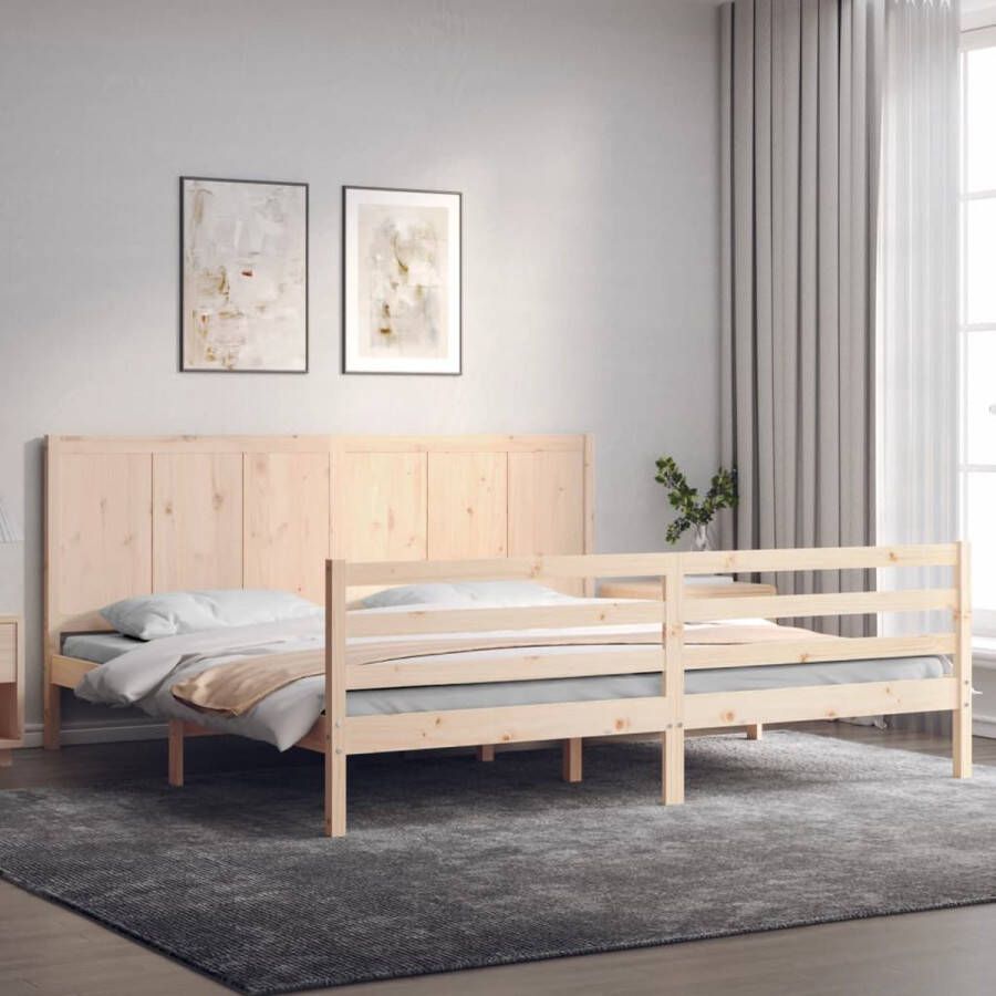 The Living Store Bedframe met hoofdbord massief hout 200x200 cm Bedframe Bedframes Bed Tweepersoonsbed Slaapkamermeubel Houten Bedframe Houten Bed Bedbodem Massief Houten Bedframe Ledikant Bedframe Met Hoofdeinde - Foto 6