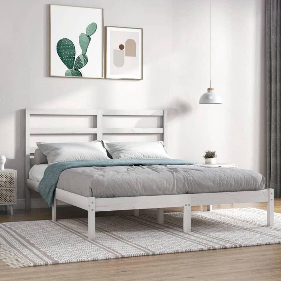 The Living Store Bedframe massief grenenhout wit 120x200 cm Bedframe Bedframes Bed Bedbodem Ledikant Bed Frame Massief Houten Bedframe Slaapmeubel Tweepersoonsbed Bedden Bedbodems - Foto 2