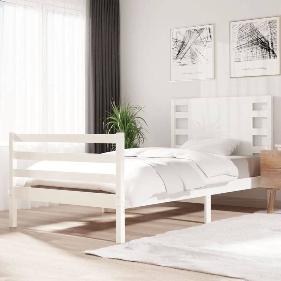 The Living Store Houten Bedframe Massief Grenenhout 90 x 200 cm Wit