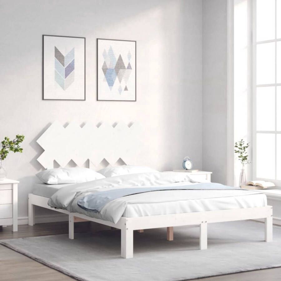 The Living Store Houten Bedframe Massief Grenenhout Dubbel 193.5 x 138.5 x 81 cm Massief Houten Bed Frame Grenenhout Bed Dubbele Bed Wit Bed Frame Kopen