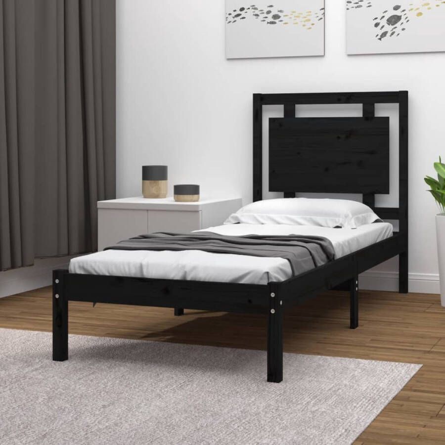 The Living Store Houten Bedframe Massief Grenenhout Multiplex Lattenbodem 195.5 x 80.5 x 31 cm Zwart