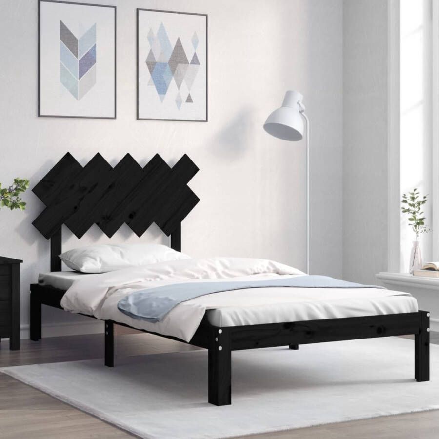 The Living Store Houten Bedframe Massief Grenenhout Zwart 203.5 x 103.5 cm