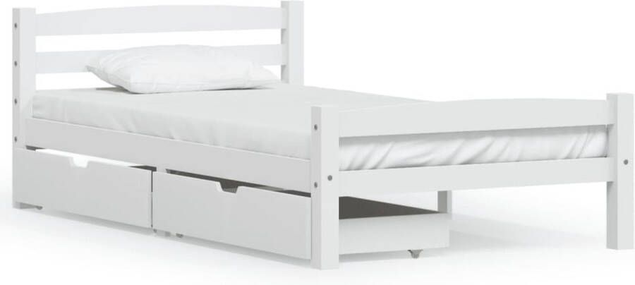 The Living Store Houten bedframe met lades 206x96x66 cm wit Geschikt voor 90x200 cm matras Montage vereist