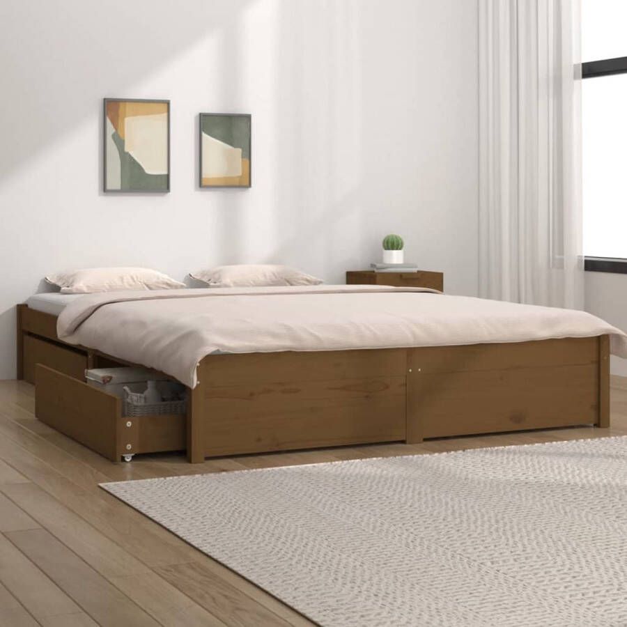 The Living Store Houten Bedframe Met Opbergfunctie 180 x 200 cm Massief Grenenhout