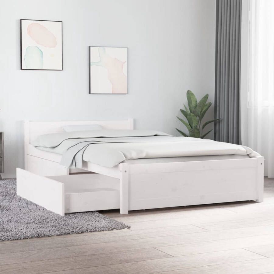VidaXL The Living Store Houten Bedframe met Opbergfunctie 205.5 x 105.5 cm Massief Grenenhout Wit - Foto 2