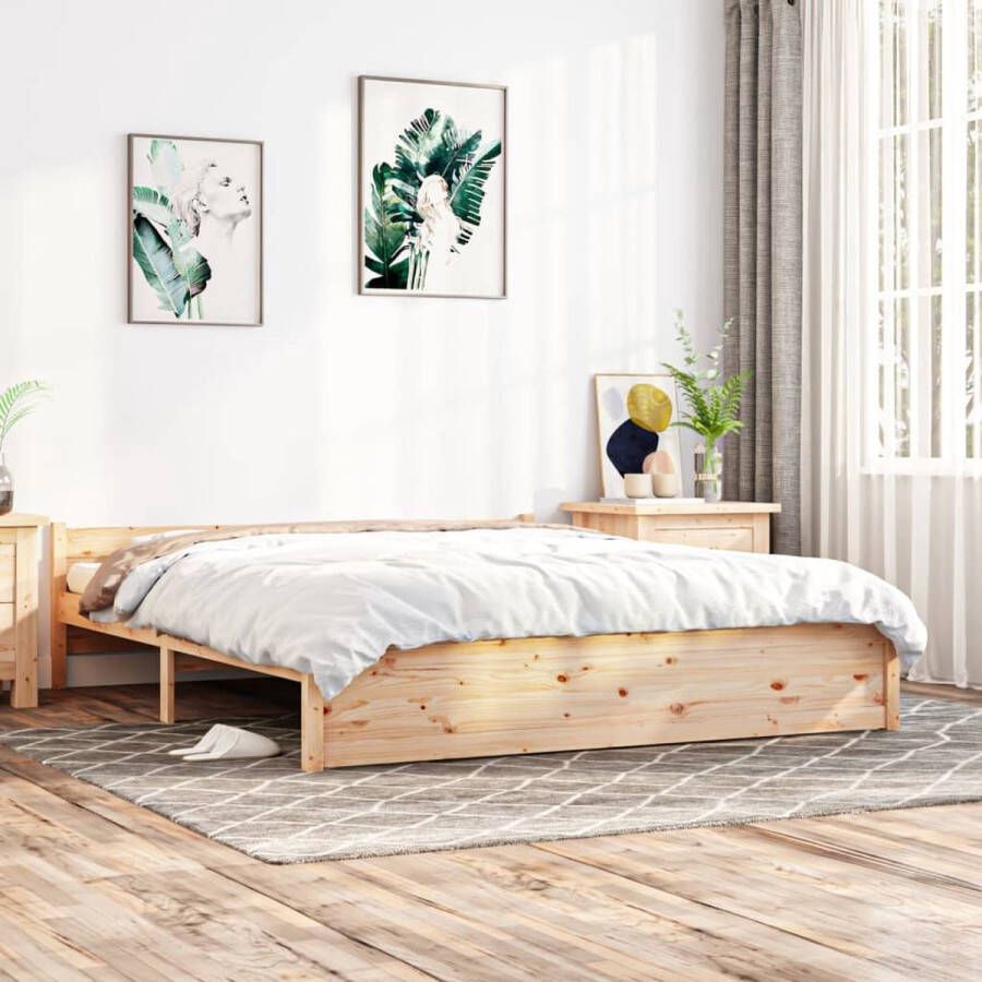 The Living Store Houten Bedframe Modern Bedroom 205.5 x 205.5 x 51 cm Massief grenenhout