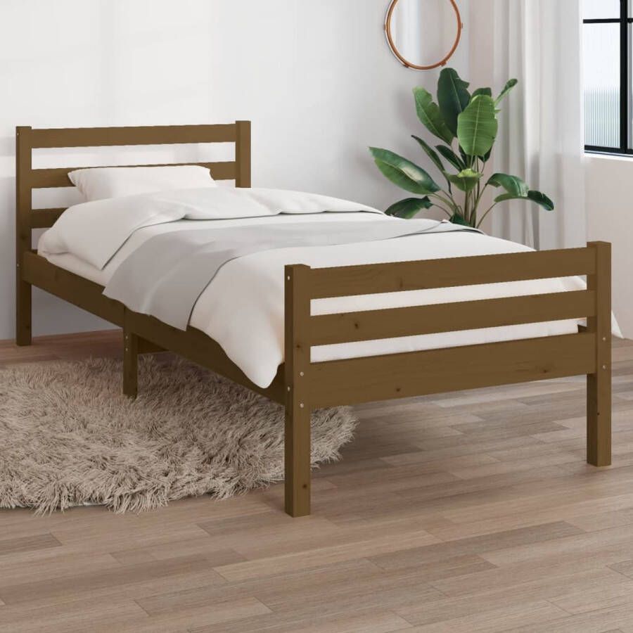 The Living Store Houten bedframe Modern Bedroom Bedden 100 x 200 cm Hoogwaardig massief grenenhout