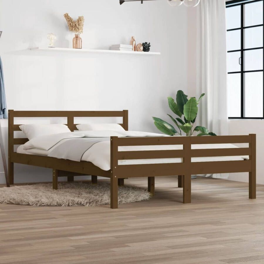 The Living Store Bedframe massief hout honingbruin 140x190 cm Bedframe Bedframes Bed Bedbodem Ledikant Bed Frame Massief Houten Bedframe Slaapmeubel Tweepersoonsbed Bedden Bedbodems