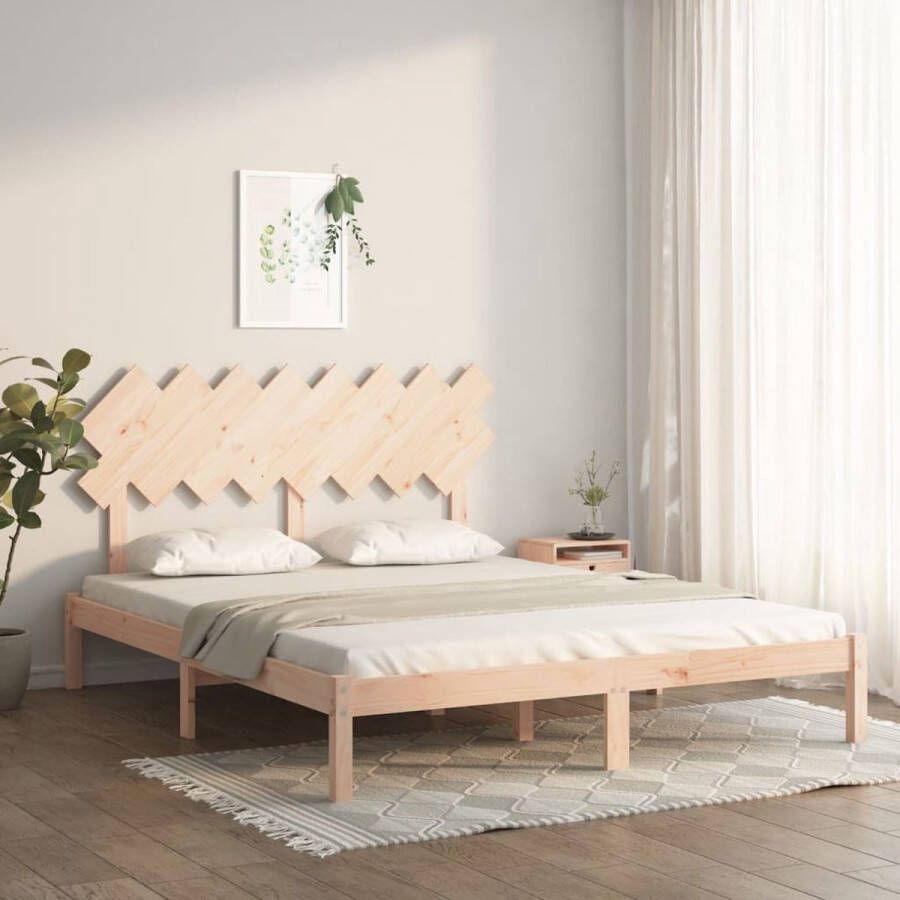 The Living Store Houten Bedframe Modern Bedroom Bedframe Afmeting- 205.5 x 165.5 x 31 cm Materiaal- Grenenhout